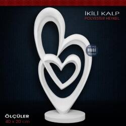 2'li Kalp Biblo Heykel (40x20 cm) Ham Polyester - Tual Hobi Sanat