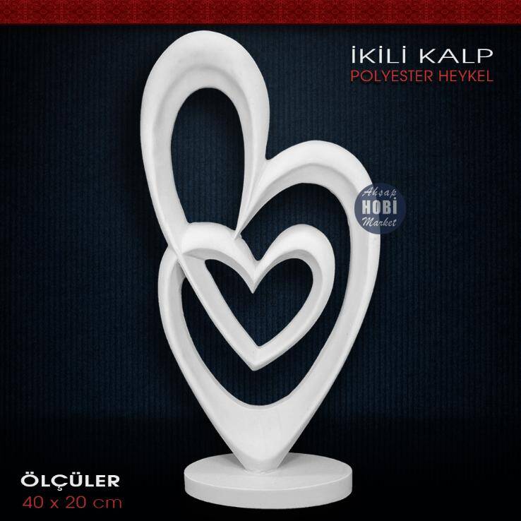 2'li Kalp Biblo Heykel (40x20 cm) Ham Polyester - 1