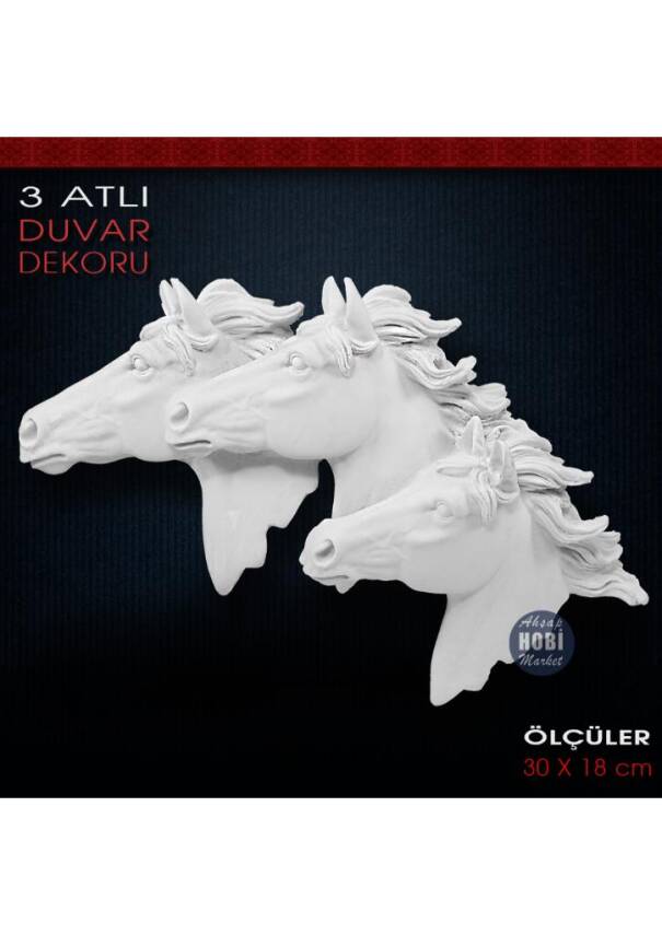 3 Atlı Duvar Dekoru (30x18 cm) Ham Polyester - 1