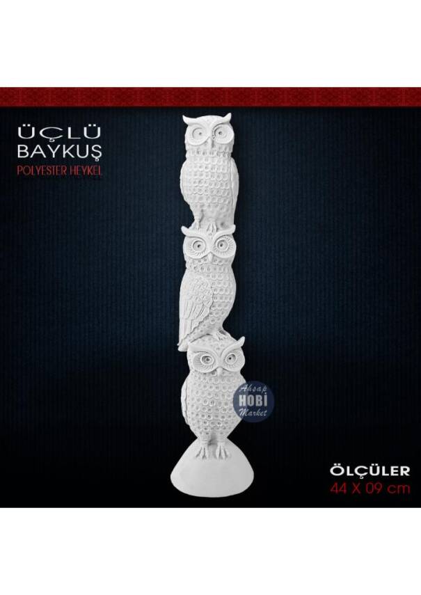 3'lü Baykuş Biblo Heykeli (44x9 cm) Ham Polyester - 1