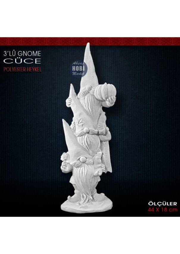 3'lü Gnome Cüce Biblo Heykeli (44x18 cm) Ham Polyester - 1