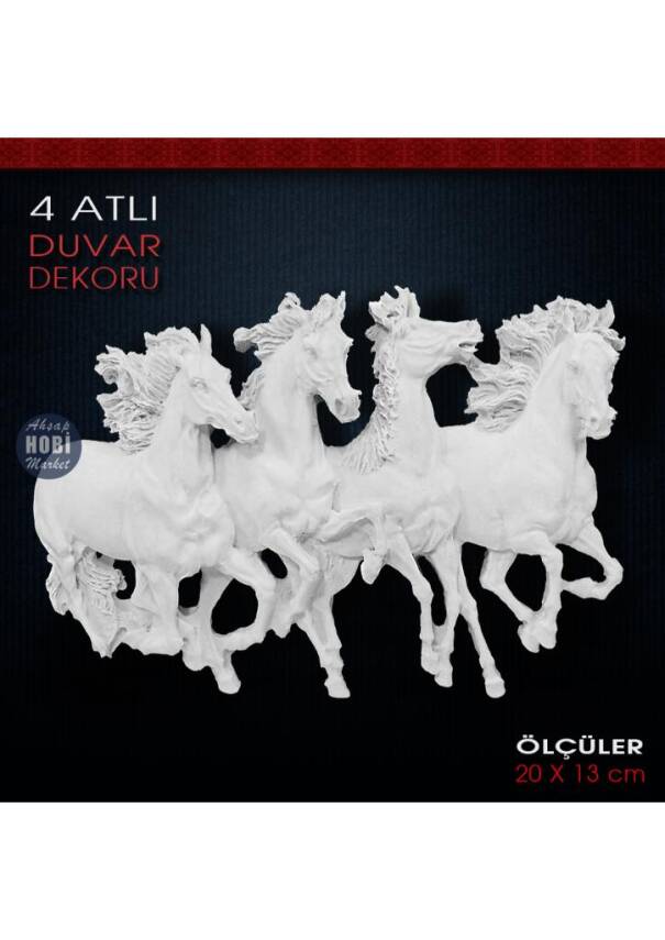4 Atlı Duvar Dekoru (20x13 cm) Ham Polyester - 1