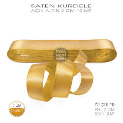 Açık Altın Renkli Saten Kurdele (Genişlik 2 cm) 10 Metre - Tual Hobi Sanat