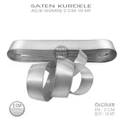 Açık Gümüş Gri Renkli Saten Kurdele (Genişlik 2 cm) 10 Metre - Tual Hobi Sanat