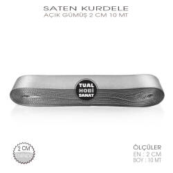 Açık Gümüş Gri Renkli Saten Kurdele (Genişlik 2 cm) 10 Metre - Tual Hobi Sanat (1)