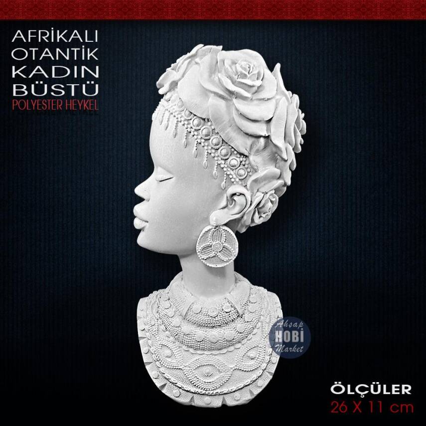 Afrikalı Çiçekli Etnik Kadın Heykeli (26x11 cm) Ham Polyester - 1