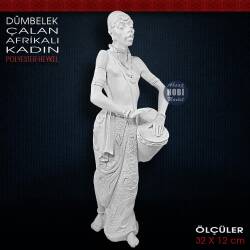 Afrikalı Kadın Biblo Dümbelek Çalan (32x12 cm) Ham Polyester - Tual Hobi Sanat