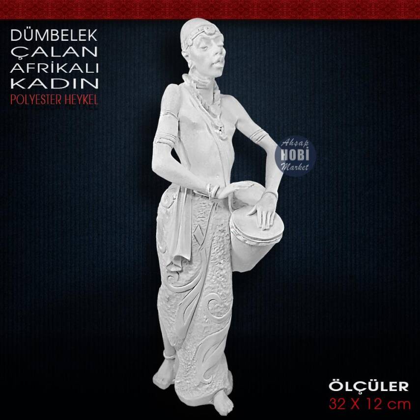 Afrikalı Kadın Biblo Dümbelek Çalan (32x12 cm) Ham Polyester - 1