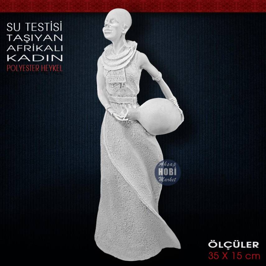 Afrikalı Kadın Biblo Su Testisi Taşıyan (35x15 cm) Ham Polyester - 1