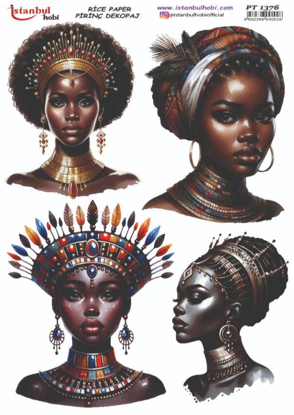 Afrikalı Kadın Figürlü Pirinç Dekopaj Model : PT 1376 - 1