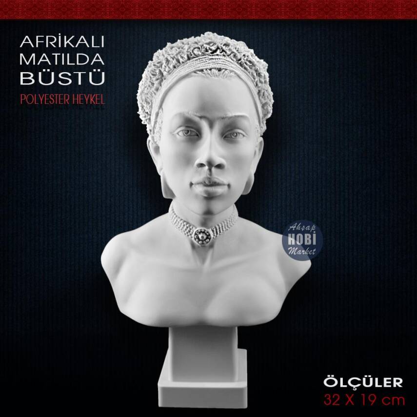 Afrikalı Matilda Büstü Heykeli (32x19 cm) Ham Polyester - 2