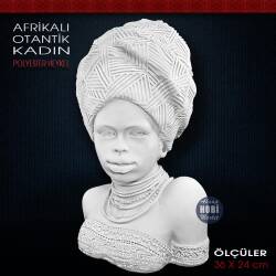 Afrikalı Otantik Kadın Heykeli (36x24 cm) Ham Polyester - Tual Hobi Sanat