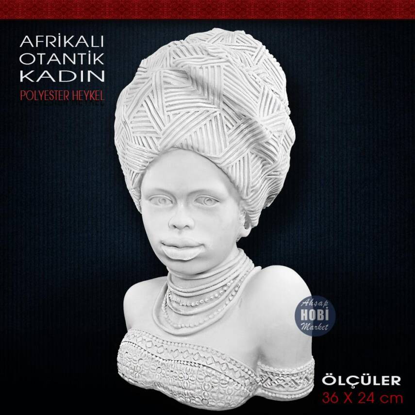 Afrikalı Otantik Kadın Heykeli (36x24 cm) Ham Polyester - 1