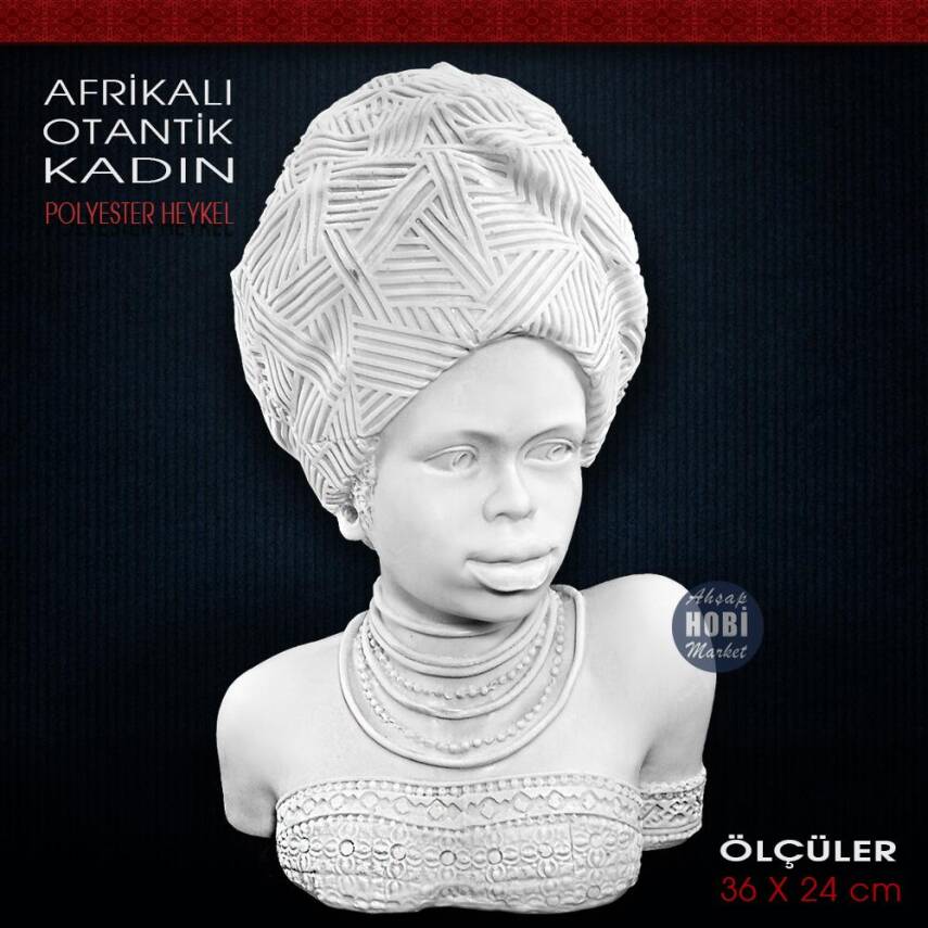 Afrikalı Otantik Kadın Heykeli (36x24 cm) Ham Polyester - 2