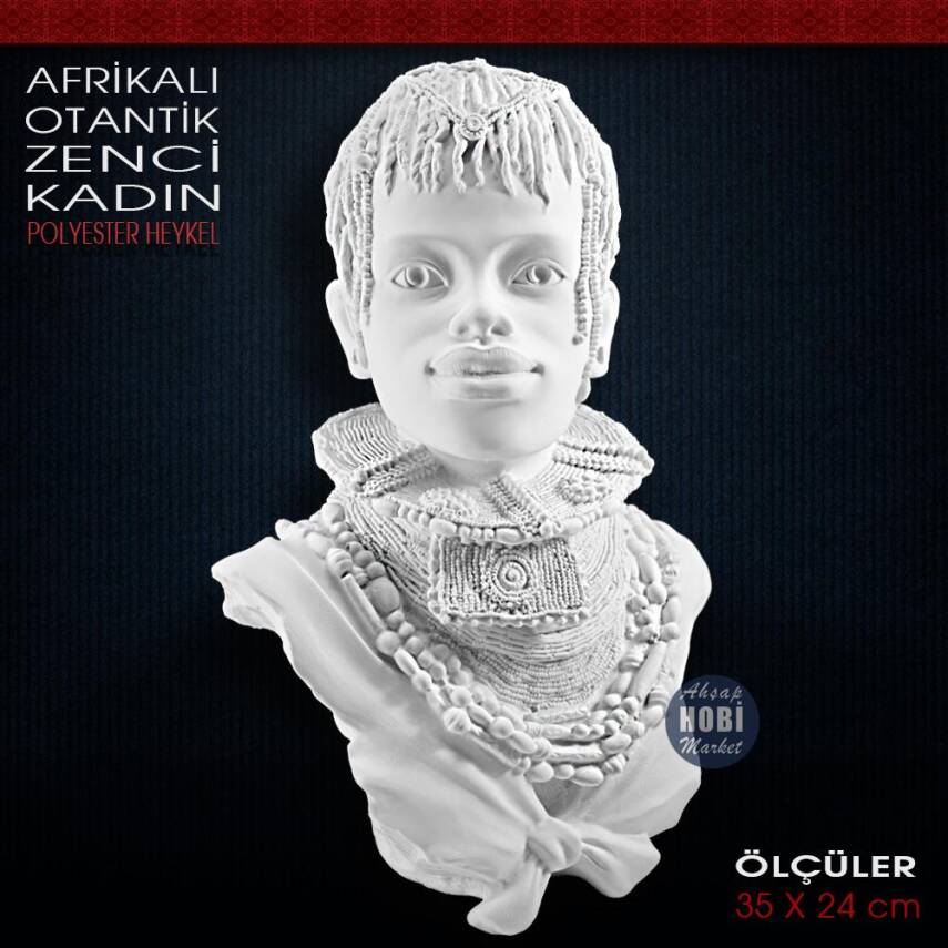Afrikalı Otantik Zenci Kadın Büstü (35x24 cm) Ham Polyester - 1