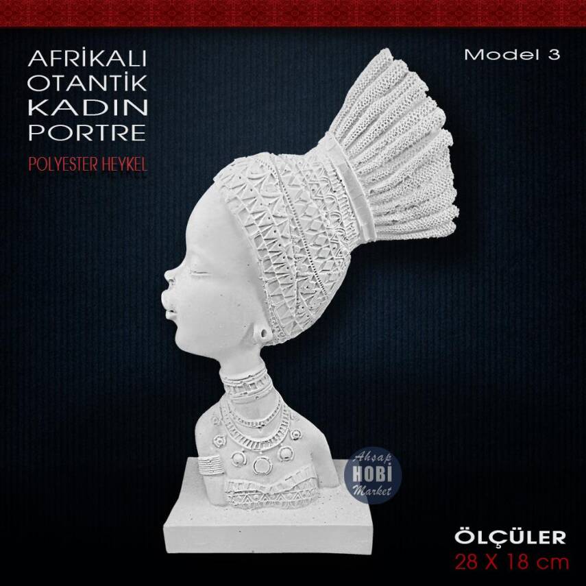 Afrikalı Otantik Zenci Kız Heykeli Model 3 (28x18 cm) Ham Polyester - 1