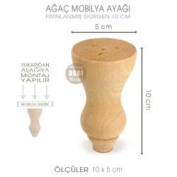Ağaç Torna Mobilya Ayağı (10x5 cm) Doğal Ahşap - Tual Hobi Craft İst (1)