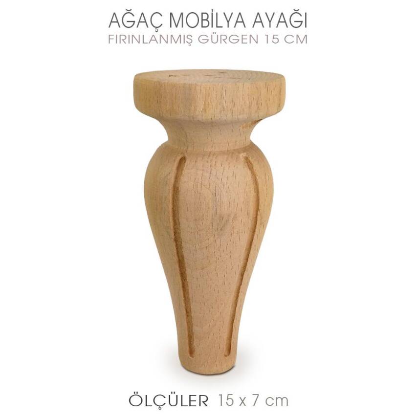 Ağaç Torna Mobilya Ayağı (15x7 cm) Doğal Ahşap - 1