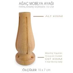 Ağaç Torna Mobilya Ayağı (15x7 cm) Doğal Ahşap - Tual Hobi Craft İst (1)