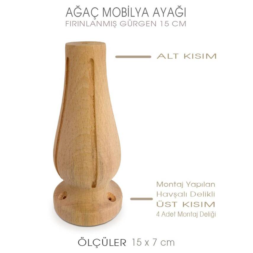 Ağaç Torna Mobilya Ayağı (15x7 cm) Doğal Ahşap - 2