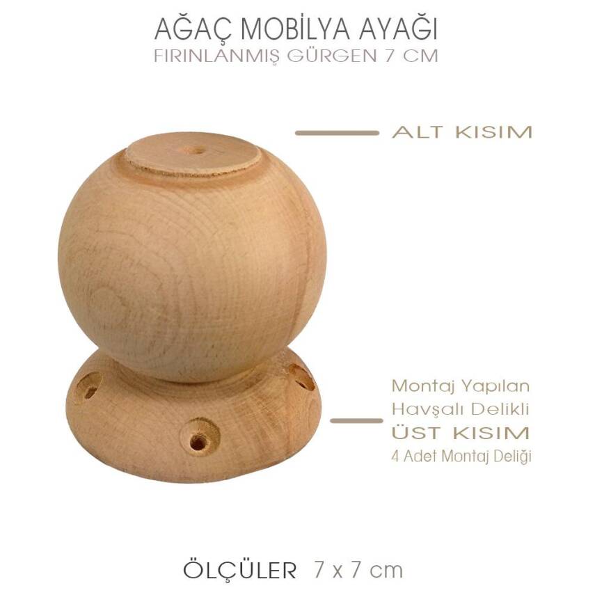 Ağaç Torna Mobilya Ayağı (7x7 cm) Doğal Ahşap - 2