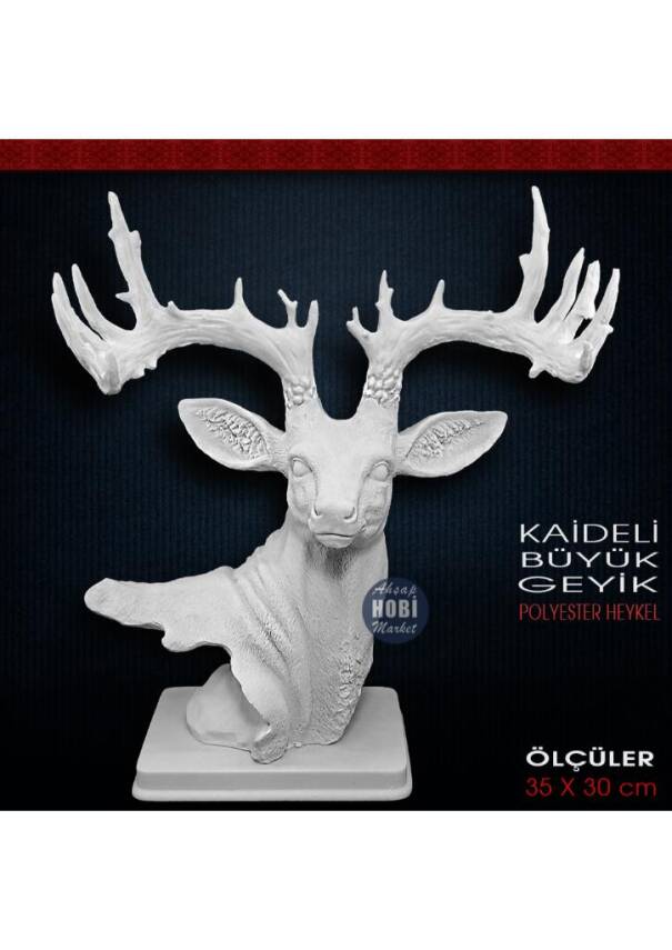 Kaideli Büyük Geyik Heykeli (35x30 cm) Ham Polyester - 1