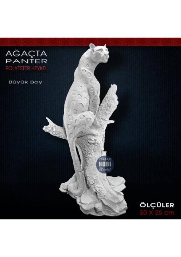 Ağaçta Panter Heykeli Büyük Boy (50x25 cm) Ham Polyester - 2