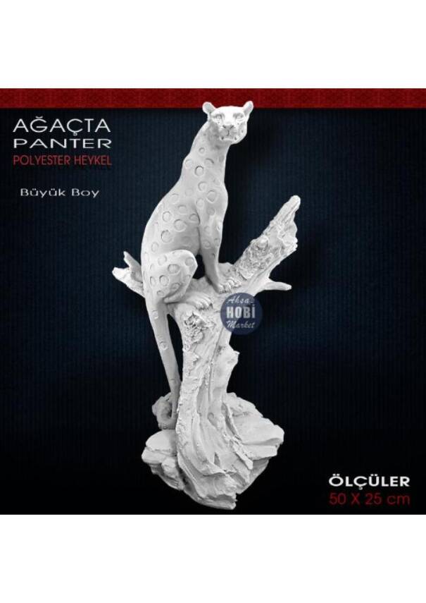 Ağaçta Panter Heykeli Büyük Boy (50x25 cm) Ham Polyester - 1