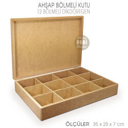 Ahşap 12 Bölmeli Dikdörtgen Büyük Kutu (35x25cm) - Tual Hobi Sanat