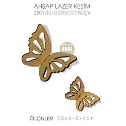 Ahşap 3 Boyutlu 2'li Kelebek (2 Parça) - Tual Hobi Sanat