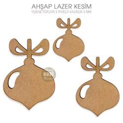 Ahşap 3'lü Yılbaşı Ağacı Süsleme Topları - Tual Hobi Sanat