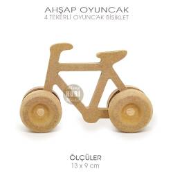 Ahşap 4 Tekerli Oyuncak Bisiklet (12x9 cm) Boyanabilir Ham - Tual Hobi Craft İst