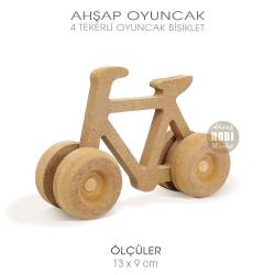 Ahşap 4 Tekerli Oyuncak Bisiklet (12x9 cm) Boyanabilir Ham - Tual Hobi Craft İst (1)