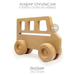 Ahşap 4 Tekerli Oyuncak Minibüs (15x10 cm) Boyanabilir Ham - Tual Hobi Craft İst (1)
