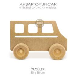 Ahşap 4 Tekerli Oyuncak Minibüs (15x10 cm) Boyanabilir Ham - Tual Hobi Craft İst