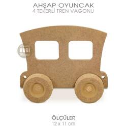 Ahşap 4 Tekerli Oyuncak Tren Vagonu (12x11 cm) Ham Tren Serisi - Tual Hobi Craft İst