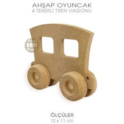 Ahşap 4 Tekerli Oyuncak Tren Vagonu (12x11 cm) Ham Tren Serisi - Tual Hobi Craft İst (1)