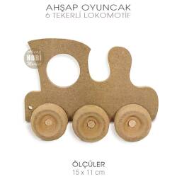 Ahşap 6 Tekerli Oyuncak Lokomotif (15x11 cm) Ham Tren Serisi - Tual Hobi Craft İst