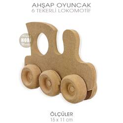 Ahşap 6 Tekerli Oyuncak Lokomotif (15x11 cm) Ham Tren Serisi - Tual Hobi Craft İst (1)