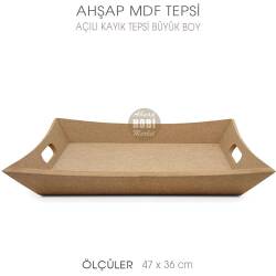 Ahşap Açılı Kayık Tepsi Büyük Boy (47x36 cm) Ham - Tual Hobi Sanat (1)