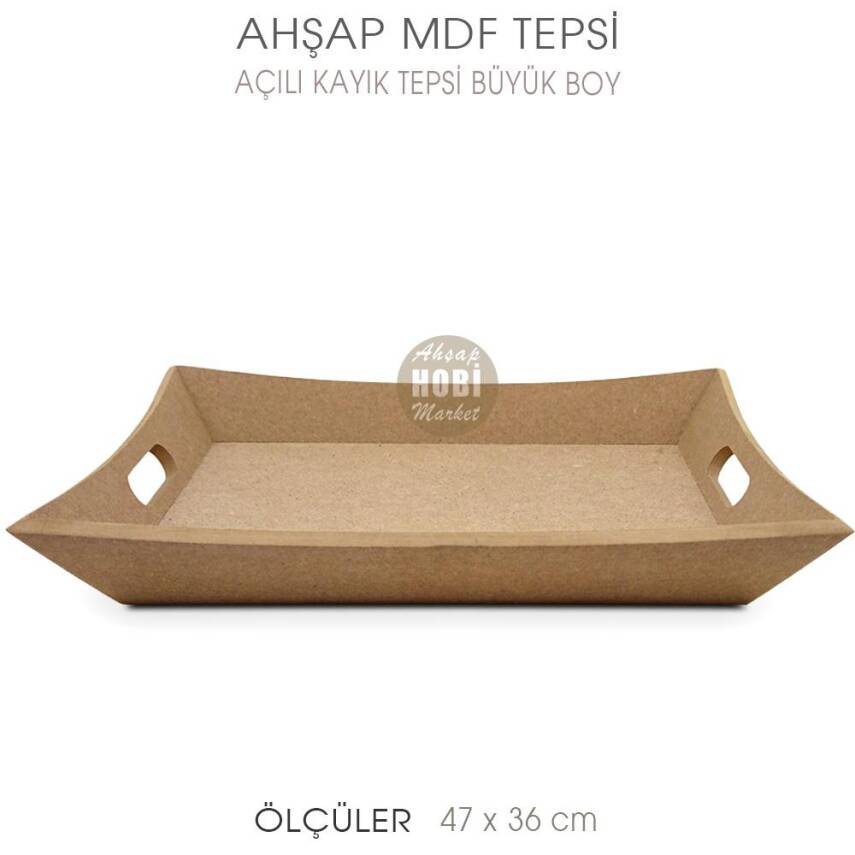 Ahşap Açılı Kayık Tepsi Büyük Boy (47x36 cm) Ham - 2