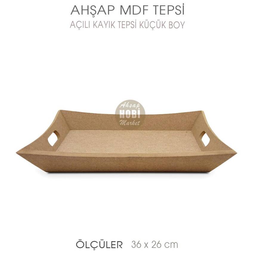 Ahşap Açılı Kayık Tepsi Küçük Boy (36x26 cm) Ham - 2