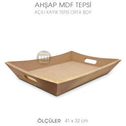 Ahşap Açılı Kayık Tepsi Orta Boy (41x32 cm) Ham - Tual Hobi Sanat