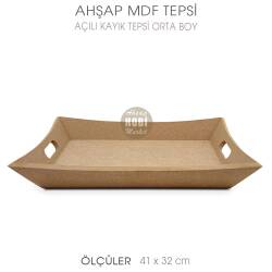 Ahşap Açılı Kayık Tepsi Orta Boy (41x32 cm) Ham - Tual Hobi Sanat (1)