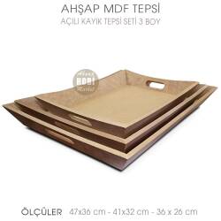 Ahşap Açılı Kayık Tepsi Seti (3 Parça) Ham - Tual Hobi Sanat