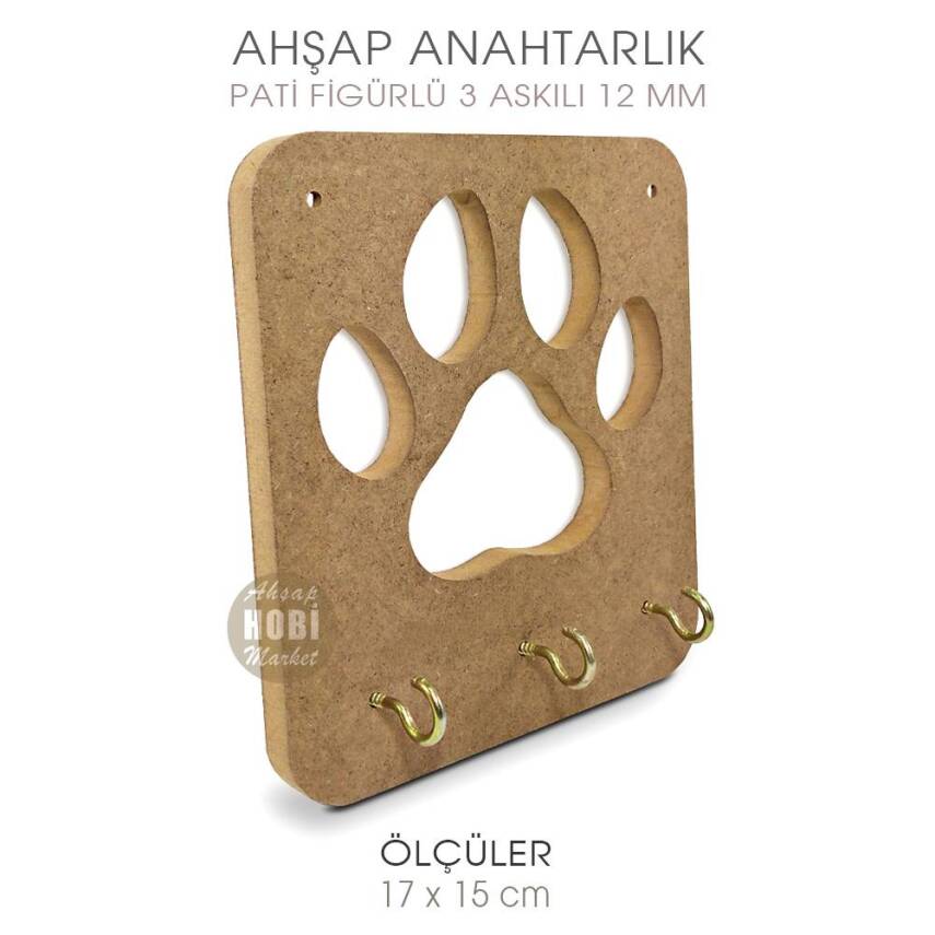 Ahşap Anahtarlık Pati Figürlü (17x15 cm) Kalın Ham - 2