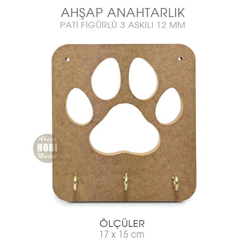 Ahşap Anahtarlık Pati Figürlü (17x15 cm) Kalın Ham - 1