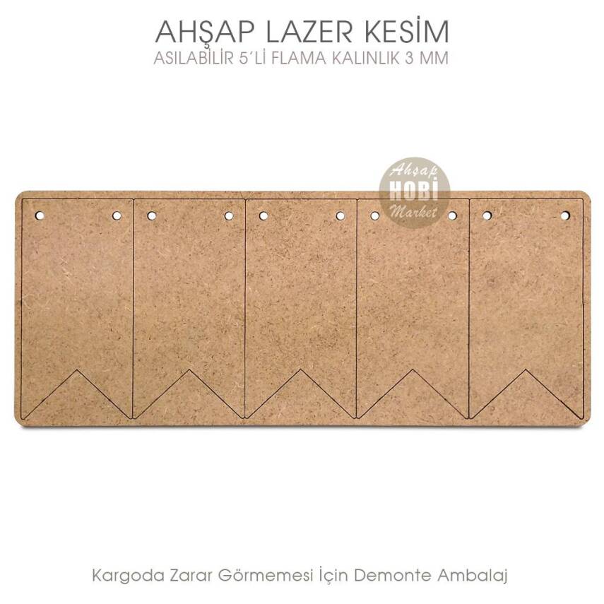 Ahşap Asılabilir 5'li Flama Lazer Kesim - 2