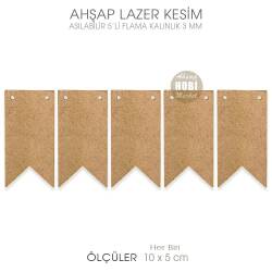 Ahşap Asılabilir 5'li Flama Lazer Kesim - 3