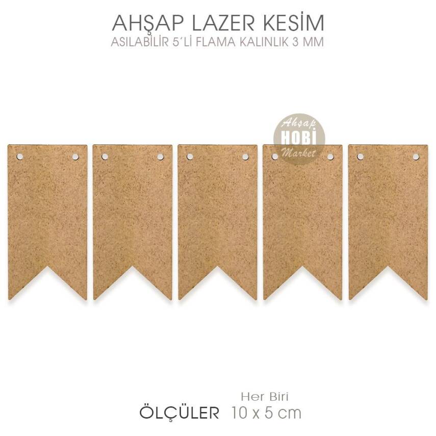 Ahşap Asılabilir 5'li Flama Lazer Kesim - 3